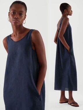 COS  Navy Linen Exposed Back Maxi Dress. Size S.